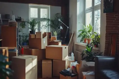 Cartons de déménagement dans une pièce à débarrasser